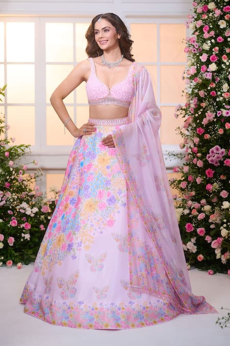 Label Priyanka Kar Floral Printed Lehenga Set  
