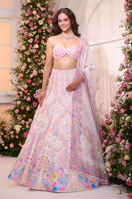 Label Priyanka Kar Floral Hand Embroidered Lehenga Set 