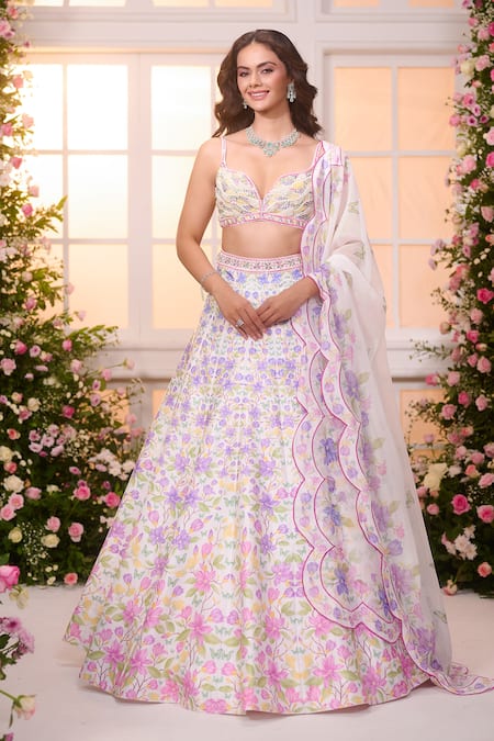 Label Priyanka Kar Floral Hand Embroidered Lehenga Set 