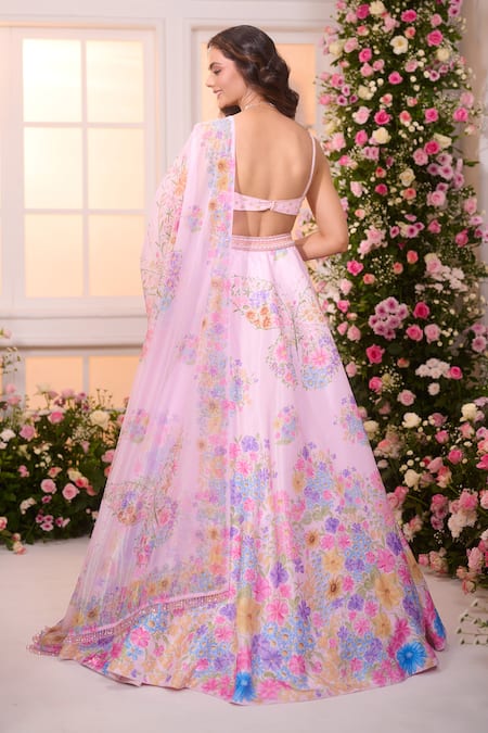 Label Priyanka Kar Floral Hand Embroidered Lehenga Blouse Set 