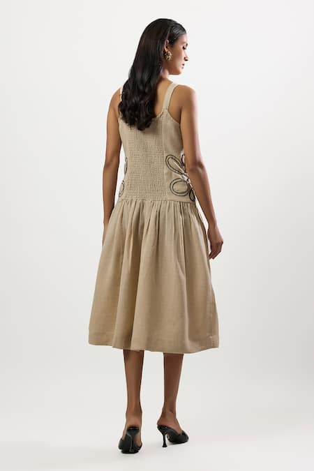 Linera Embroidered Turkish Linen Drop Waist Dress 