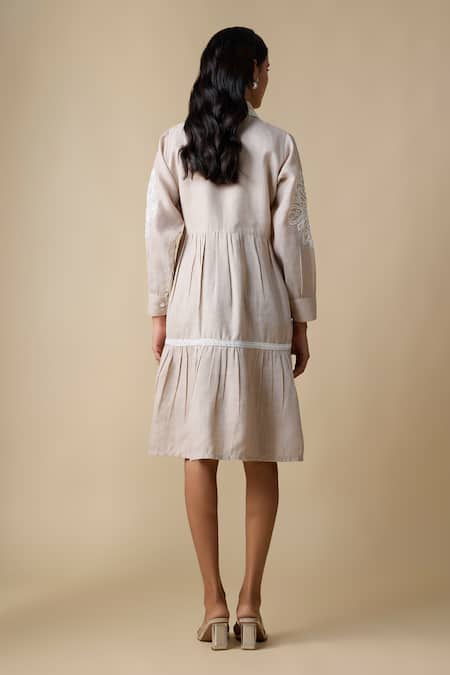 Linera Embroidered Linen Blend Shirt Dress 