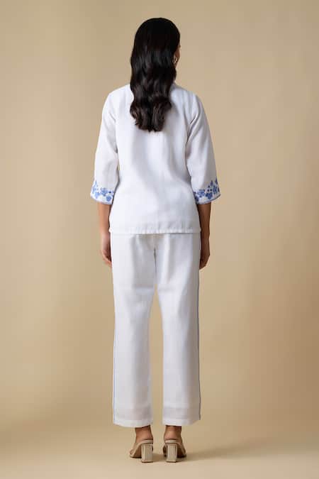 Linera Floral Embroidered Shirt & Trouser Set 