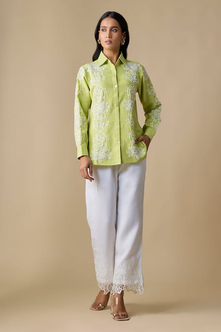 Linera Embroidered Turkish Linen Shirt & Pant Set 