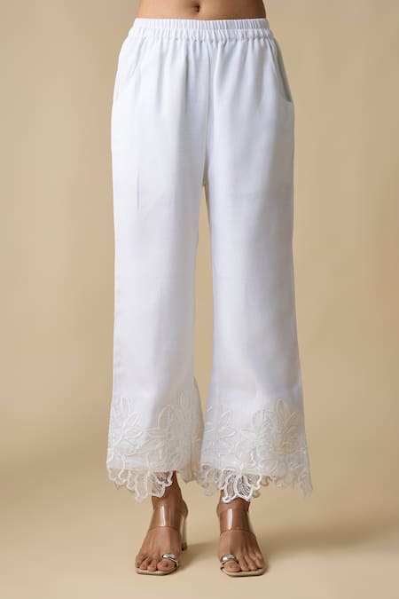 Linera_Green Linen Embroidery Collared Turkish Shirt And Pant Set _at_Aza_Fashions