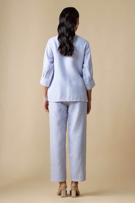 Linera Embroidered Band Collar Shirt & Trouser Set 