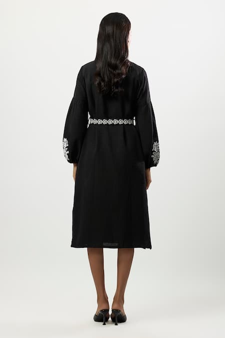 Linera Embroidered Turkish Linen Midi Dress  