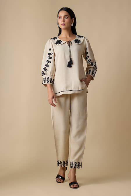 Linera Embroidered Long Top With Pant 
