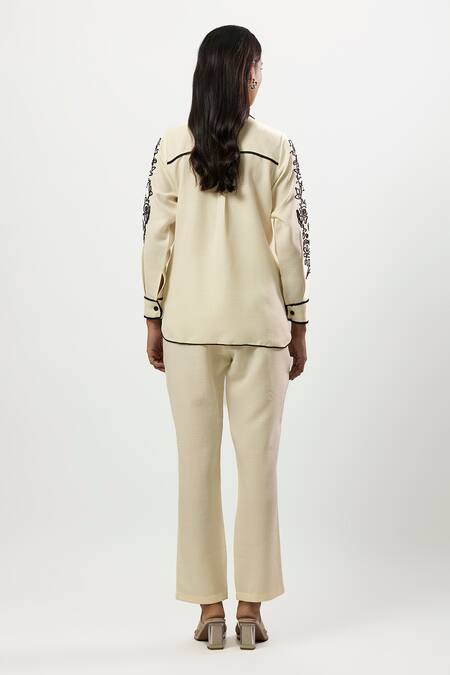 Linera Contrast Embroidered Shirt With Pant 