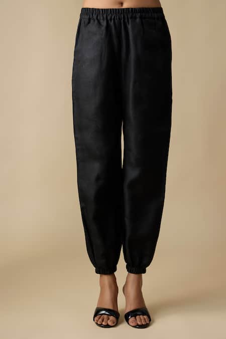 Shop_Linera_White Linen Embroidery V-neck Contrast Shirt With Pant _Online_at_Aza_Fashions