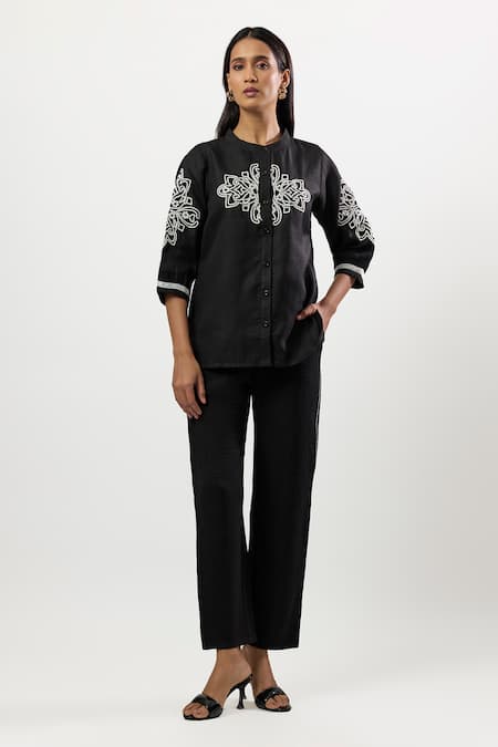 Linera Embroidered Linen Blend Shirt & Pant Set 