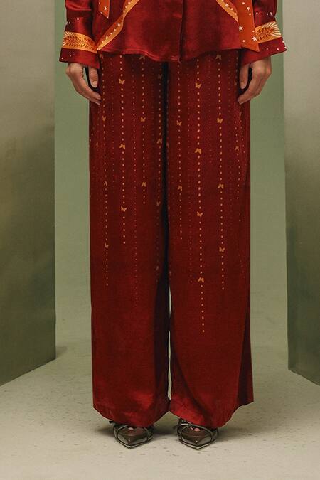 Buy_NOIB_Rust Modal, Satin Thais Wings Of Wonder Pant _Online_at_Aza_Fashions