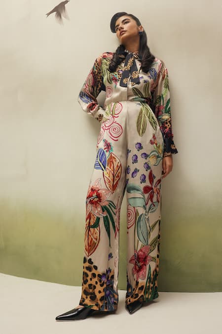 Buy_NOIB_Ivory Modal, Satin Collared Iris Wildflower Print Shirt _Online_at_Aza_Fashions