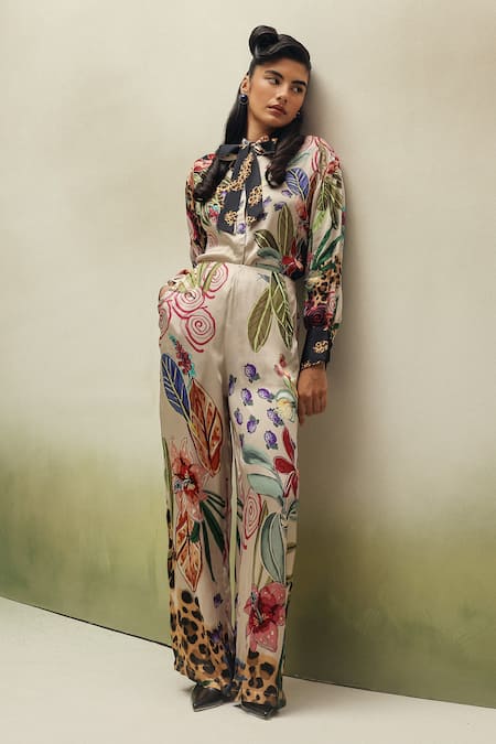 NOIB_Ivory Modal, Satin Collared Iris Wildflower Print Shirt _at_Aza_Fashions