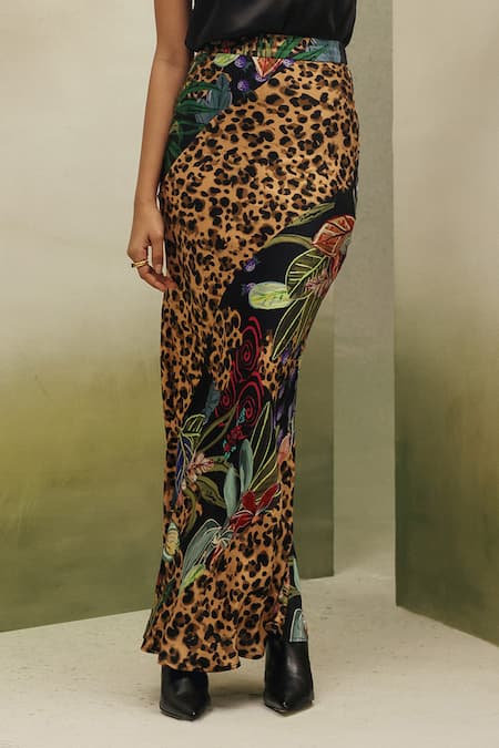 NOIB_Black Modal, Satin Ivy Wildflower Print Skirt _Online_at_Aza_Fashions