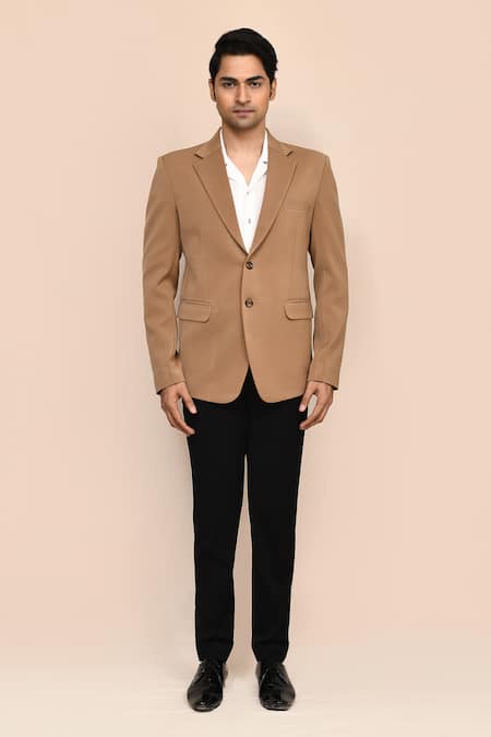 Buy_Aryavir Malhotra_Tan Embroidery Blazer _Online_at_Aza_Fashions