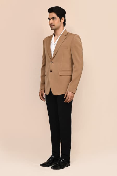 Shop_Aryavir Malhotra_Tan Embroidery Blazer _Online_at_Aza_Fashions