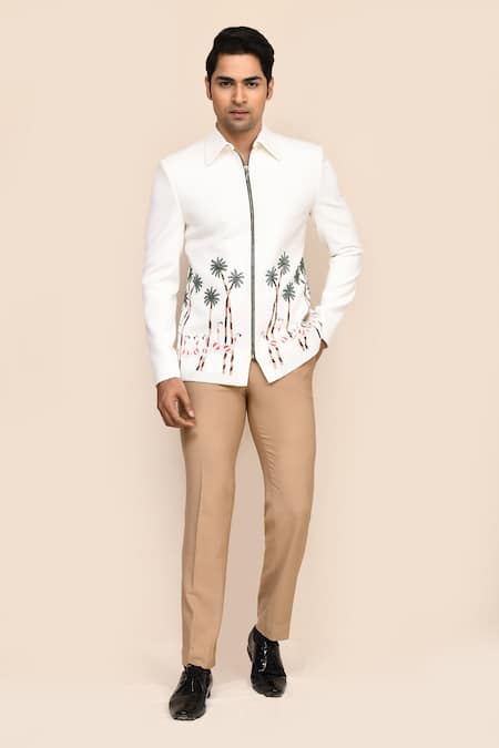 Aryavir Malhotra White Hand Work Jacket & Pant Set 