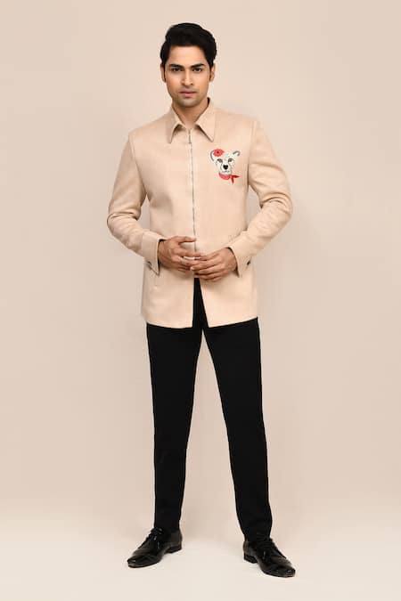 Aryavir Malhotra Beige Hand Work Jacket with Black Pant 