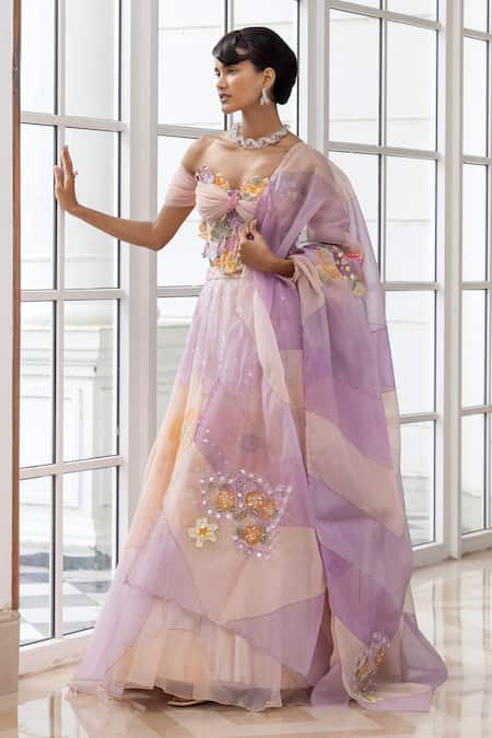 House Of Armuse Floral Applique Organza Lehenga Set 