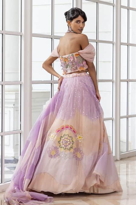 House Of Armuse Floral Applique Organza Lehenga Set 