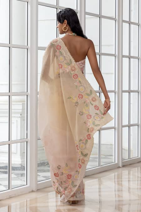 House Of Armuse Organza Floral Embroidered Saree & Blouse Set 