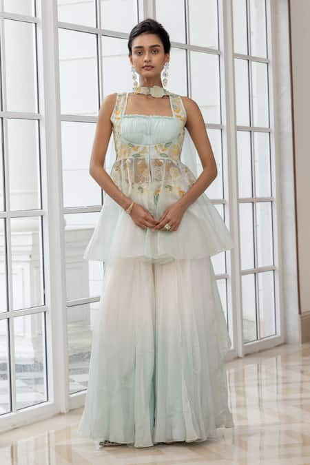 House Of Armuse Embroidered Peplum Kurta & Skirt Set 