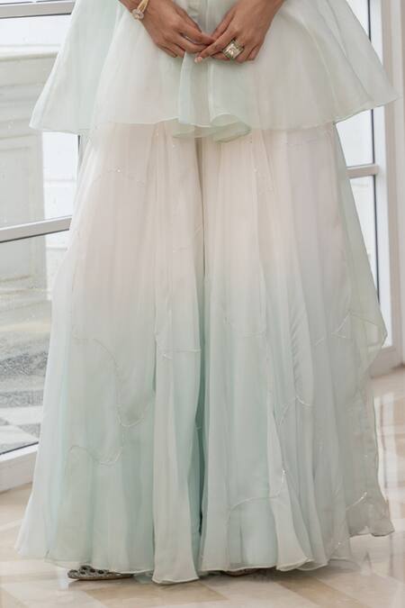 House Of Armuse Blue Organza Embroidery Square Neck Peplum Kurta And Skirt Set Online at Aza Fashions House Of Armuse_Blue Organza Embroidery Square Neck Peplum Kurta And Skirt Set _Online_at_Aza_Fashions