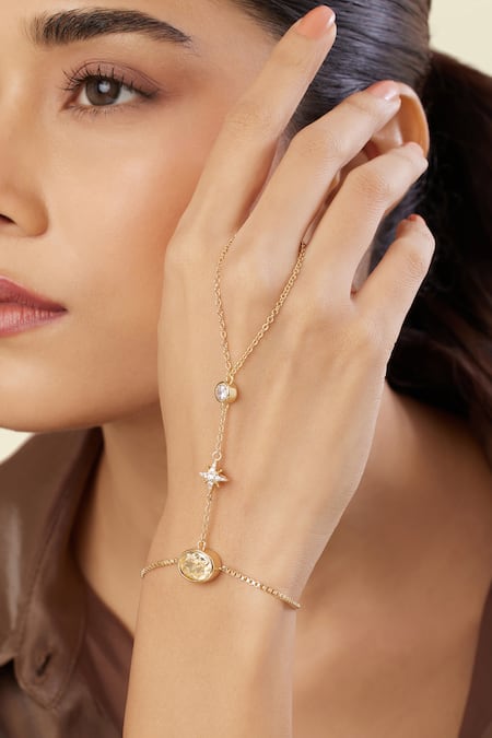 Isharya Gold Plated Crystals, Stones Amritas Pocaris Hand Harness 