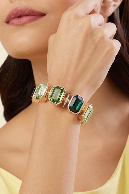 Shop_Isharya_Gold Plated Crystals, Rhinestones Columbian Fantasy Cuff Bracelet _Online_at_Aza_Fashions