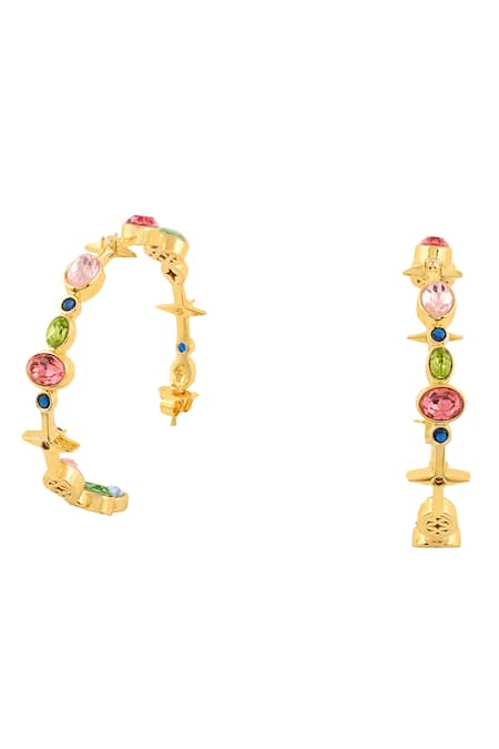 Isharya Multi Color Crystals, Stones Suneras Lil Gem Drop Hoops Online at Aza Fashions Isharya_Multi Color Crystals, Stones Suneras Lil Gem Drop Hoops _Online_at_Aza_Fashions