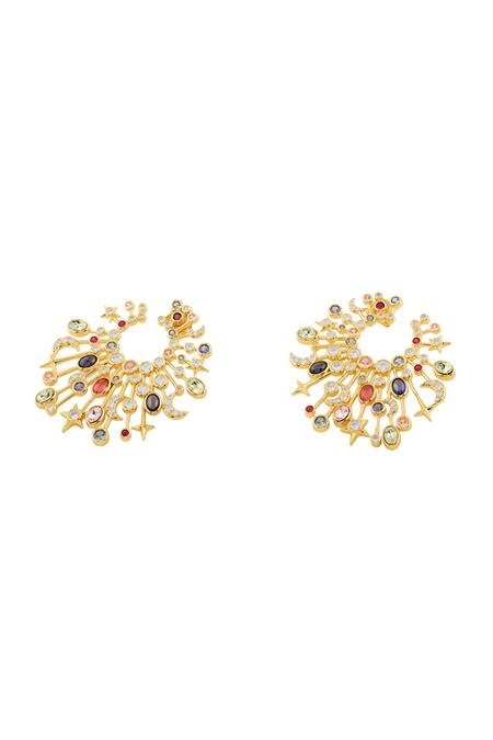 Isharya_Gold Plated Crystals, Stones Rumis Last Poem Earrings _Online_at_Aza_Fashions