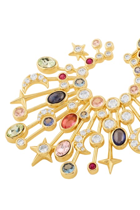 Isharya_Gold Plated Crystals, Stones Rumis Last Poem Earrings _at_Aza_Fashions