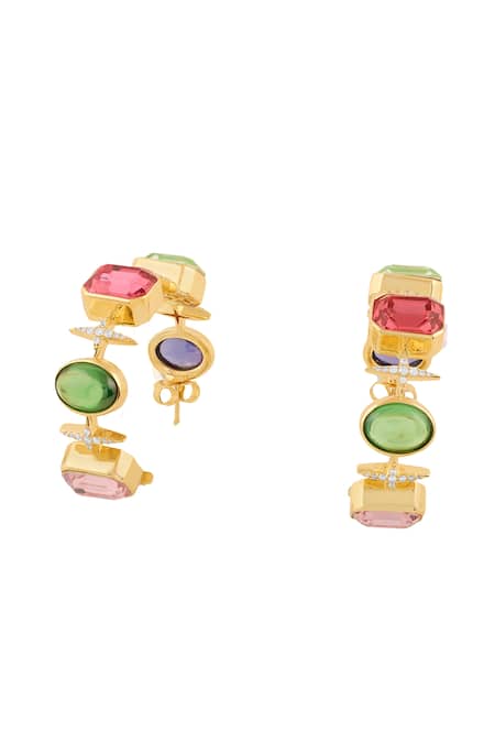 Isharya_Multi Color Crystals, Stones Solaris Statement Hoops _Online_at_Aza_Fashions