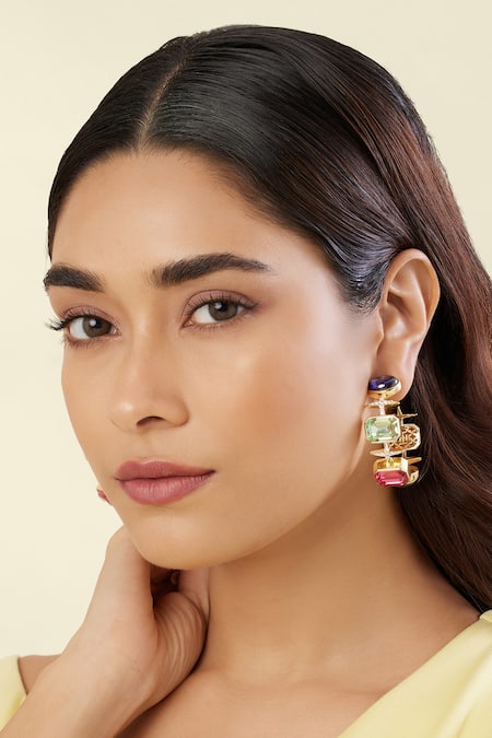 Shop_Isharya_Multi Color Crystals, Stones Solaris Statement Hoops _Online_at_Aza_Fashions