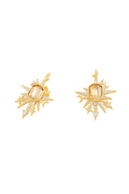 Isharya_Gold Plated Crystals, Stones Shikhas Disco Drop Studs_Online_at_Aza_Fashions