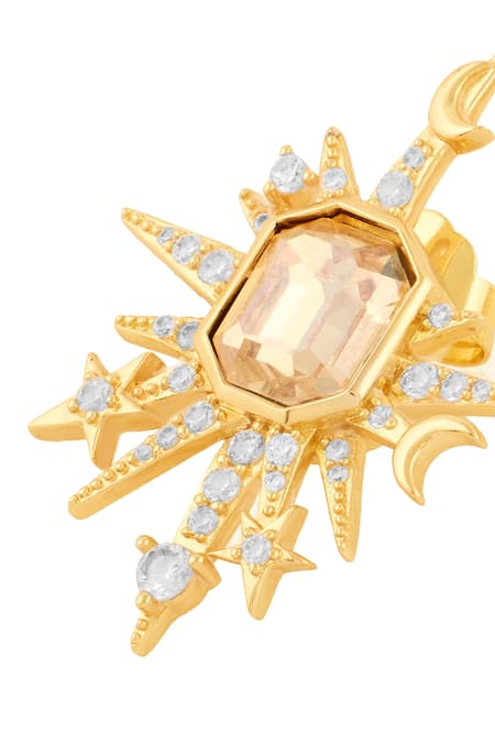Buy_Isharya_Gold Plated Crystals, Stones Shikhas Disco Drop Studs_Online_at_Aza_Fashions