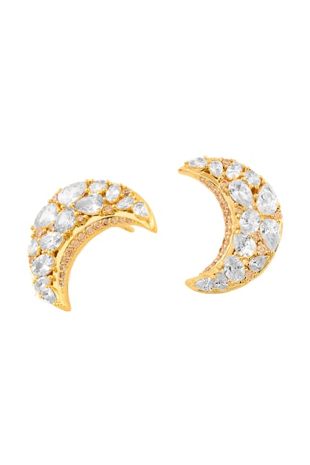Isharya Gold Plated Crystals, Stones Lune Stud Earrings Online at Aza Fashions Isharya_Gold Plated Crystals, Stones Lune Stud Earrings _Online_at_Aza_Fashions