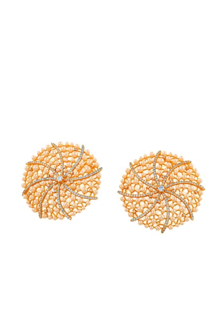 Isharya Gold Plated Pearls, Crystals, Rhinestones Galaxis Stud Earrings Online at Aza Fashions Isharya_Gold Plated Pearls, Crystals, Rhinestones Galaxis Stud Earrings _Online_at_Aza_Fashions
