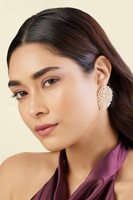 Shop Isharya Gold Plated Pearls, Crystals, Rhinestones Galaxis Stud Earrings Online at Aza Fashions Shop_Isharya_Gold Plated Pearls, Crystals, Rhinestones Galaxis Stud Earrings _Online_at_Aza_Fashions