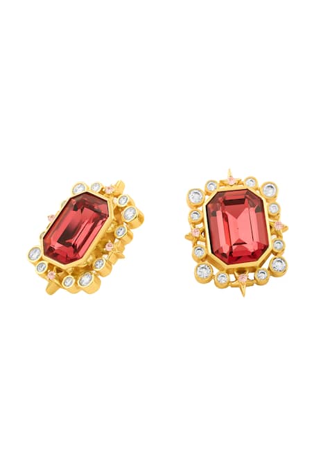 Isharya Red Crystals, Stones Ruby Twilight Stud Earrings Online at Aza Fashions Isharya_Red Crystals, Stones Ruby Twilight Stud Earrings_Online_at_Aza_Fashions