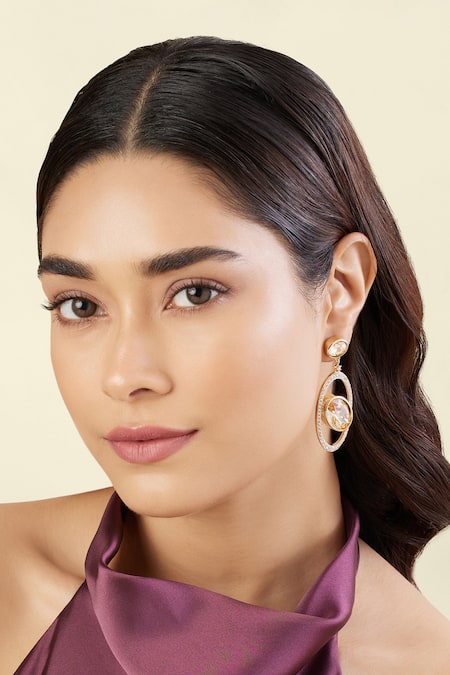 Shop Isharya Gold Plated Crystals, Stones Cosmic Ember Dangler Earrings Online at Aza Fashions Shop_Isharya_Gold Plated Crystals, Stones Cosmic Ember Dangler Earrings _Online_at_Aza_Fashions