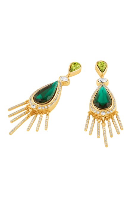 Isharya_Green Crystals, Stones Meekashis Magic Drop Danglers _Online_at_Aza_Fashions