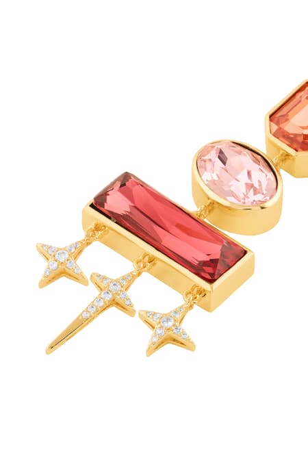 Isharya Multi Color Crystals, Stones Stardust Pink Danglers In 18kt Gold Plated Online at Aza Fashions Isharya_Multi Color Crystals, Stones Stardust Pink Danglers In 18kt Gold Plated _Online_at_Aza_Fashions