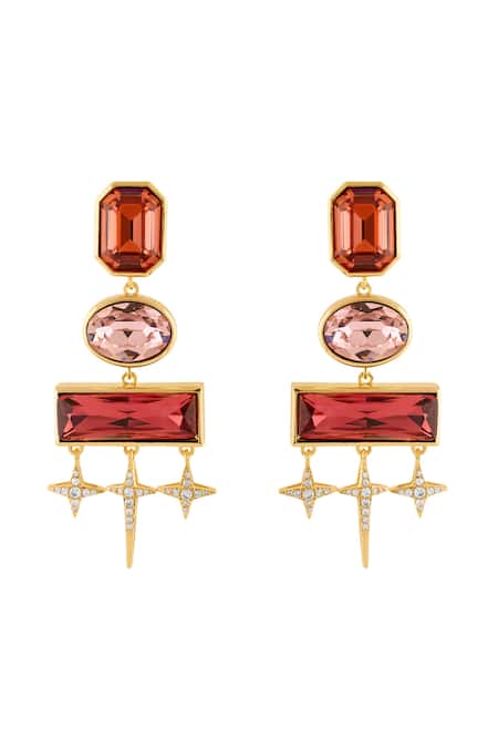 Isharya Stardust Pink Danglers In 18Kt Gold Plated 