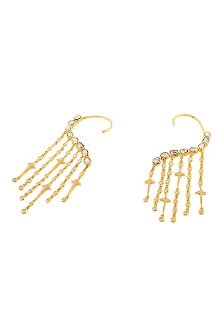 Isharya_Gold Plated Crystals, Stones Dhatris Curtain Of Passion Earrings _Online_at_Aza_Fashions