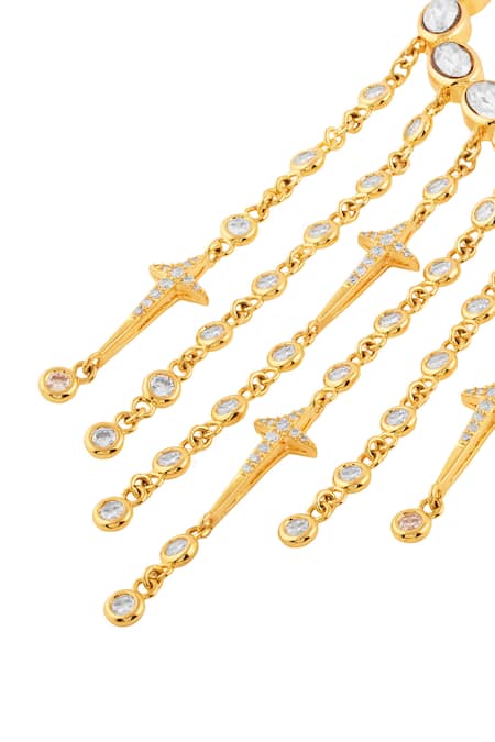 Buy_Isharya_Gold Plated Crystals, Stones Dhatris Curtain Of Passion Earrings _Online_at_Aza_Fashions