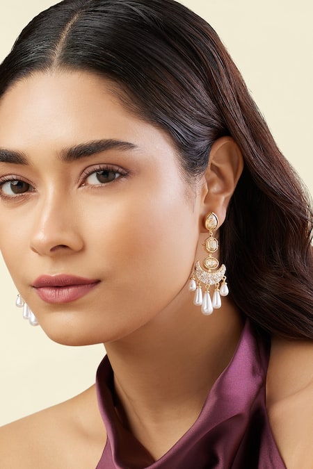Buy Isharya Gold Plated Crystals, Pearls, Stones Sakshis Shantipriya Moon Baalis Online at Aza Fashions Buy_Isharya_Gold Plated Crystals, Pearls, Stones Sakshis Shantipriya Moon Baalis _Online_at_Aza_Fashions