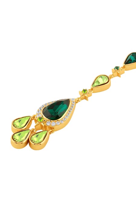 Buy_Isharya_Green Evandra Embellished Maangtikka _Online_at_Aza_Fashions