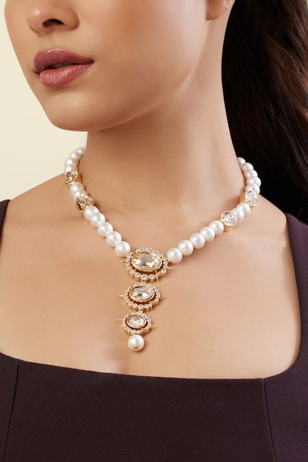 Shop_Isharya_White Scorpius Pearl Necklace _Online_at_Aza_Fashions